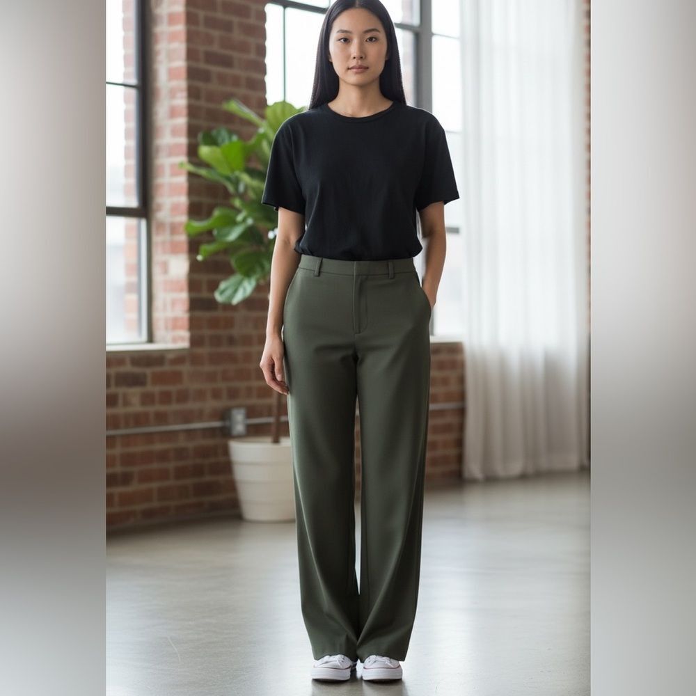 Escada Women’s Olive Green High Rise Staright Leg Trouser Pants Size 38